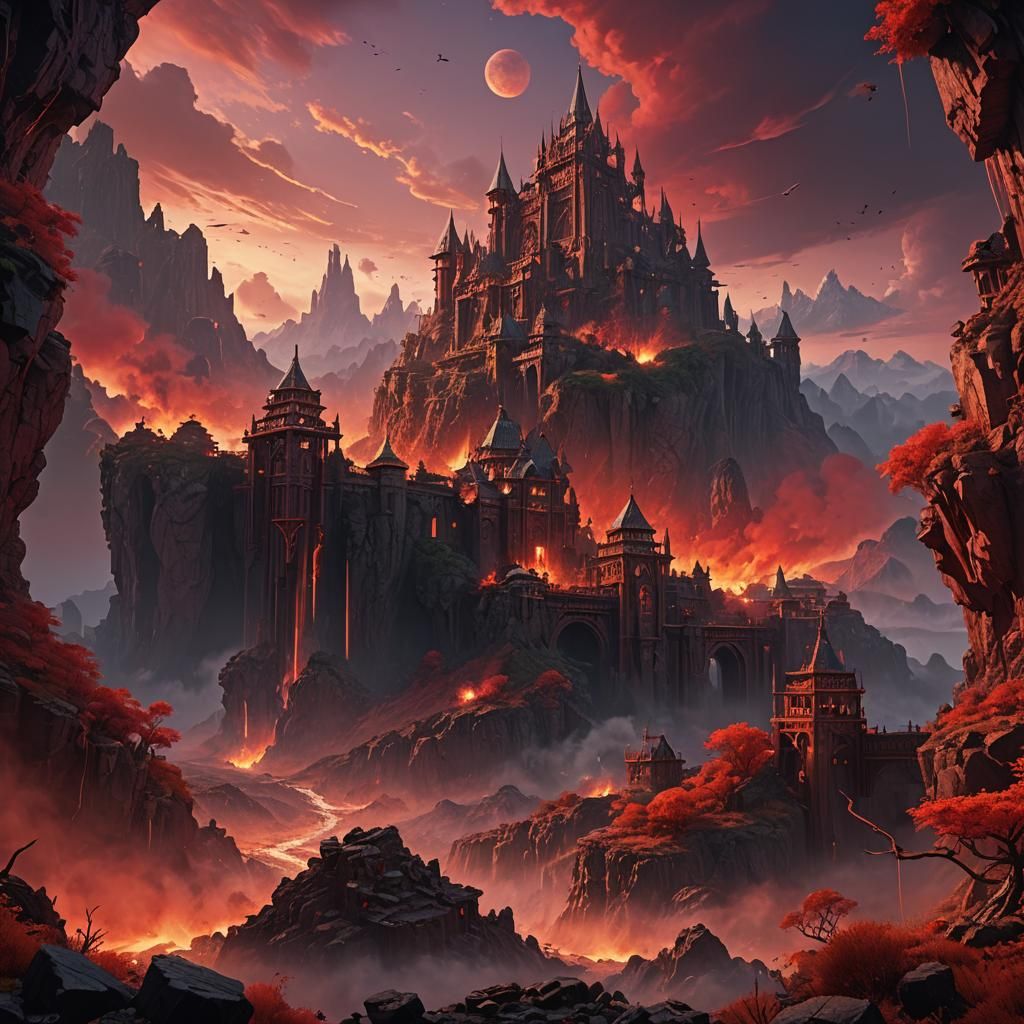 Fantastical Red Sky Matte Painting in Deep Color