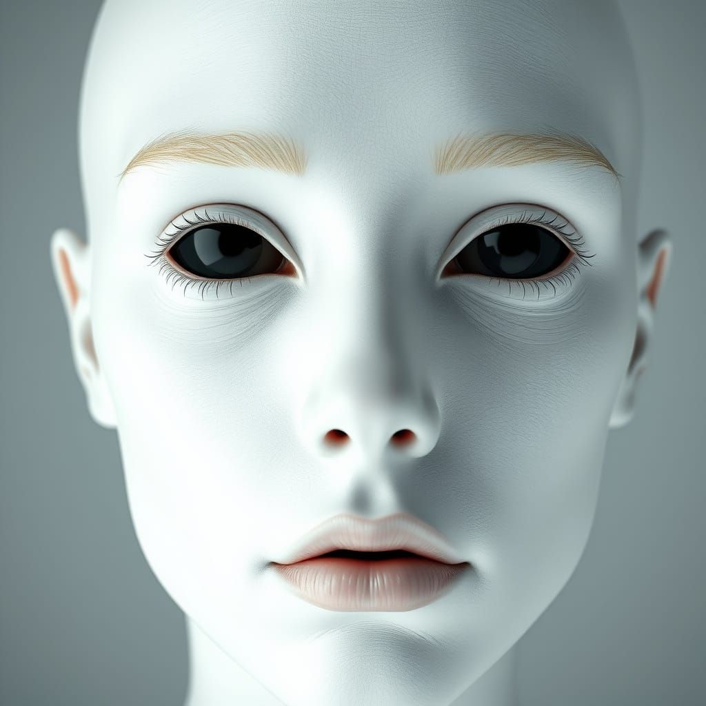Matte White Skin Portrait With Void Eyes