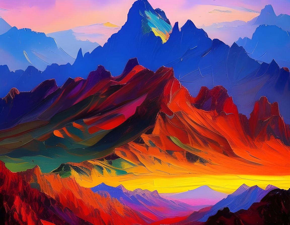 Sunrise Mountainscape in Ethereal Impasto Style