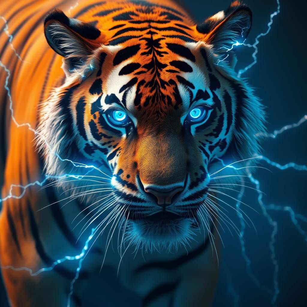 Electrified Tiger: Sci-Fi Digital Illustration