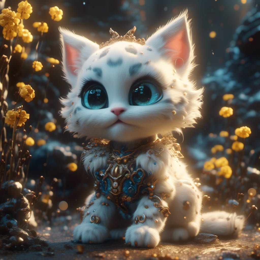 Cute Yellow Kitten with Blue Eyes in 3D