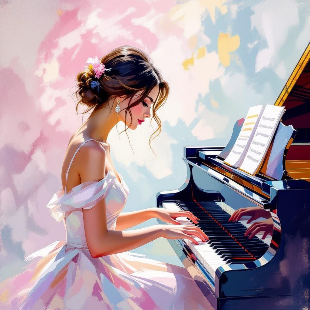 Piano Player in Impressionistic Rococo Style