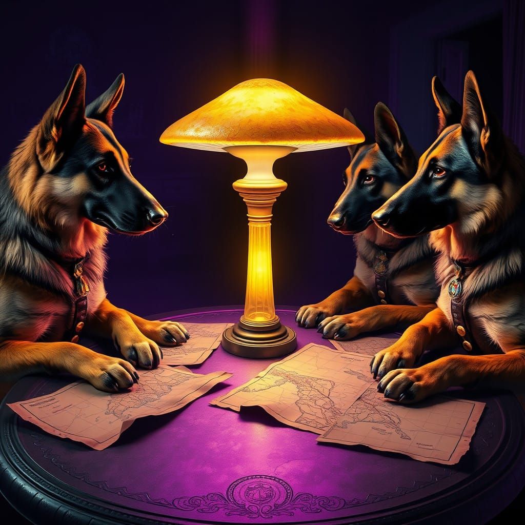 Majestic German Shepherds Conspire in a Glowing Mushroom Cou...