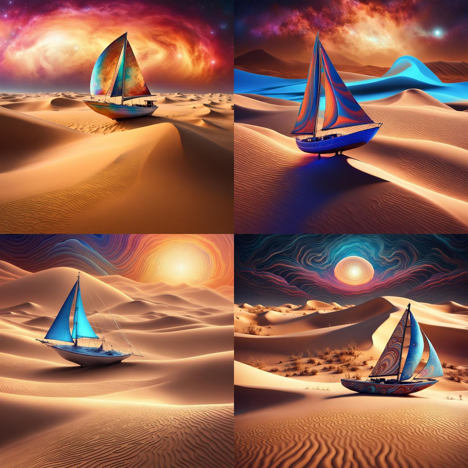 Dreamy Sailboat Navigates Desert Sandstorm: Abstract Vector ...