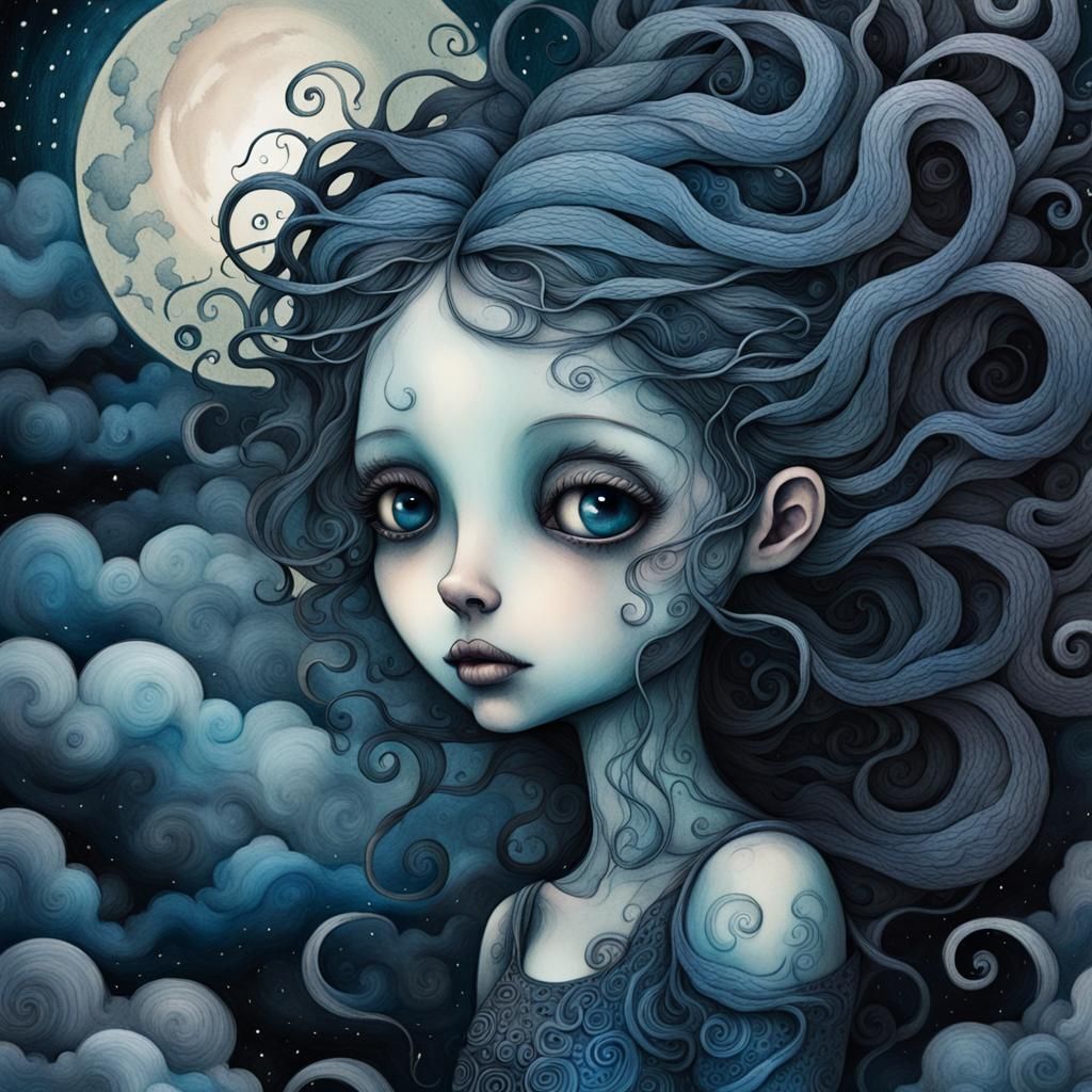 Eerie Dreamscape: Surreal Figure in Moonlight