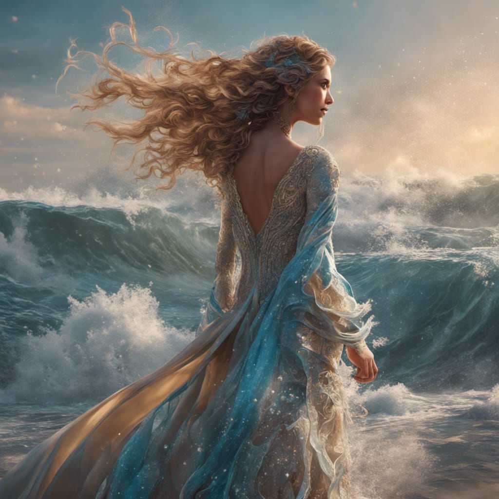 Ocean Wave and Stardust Dress, Digital Art