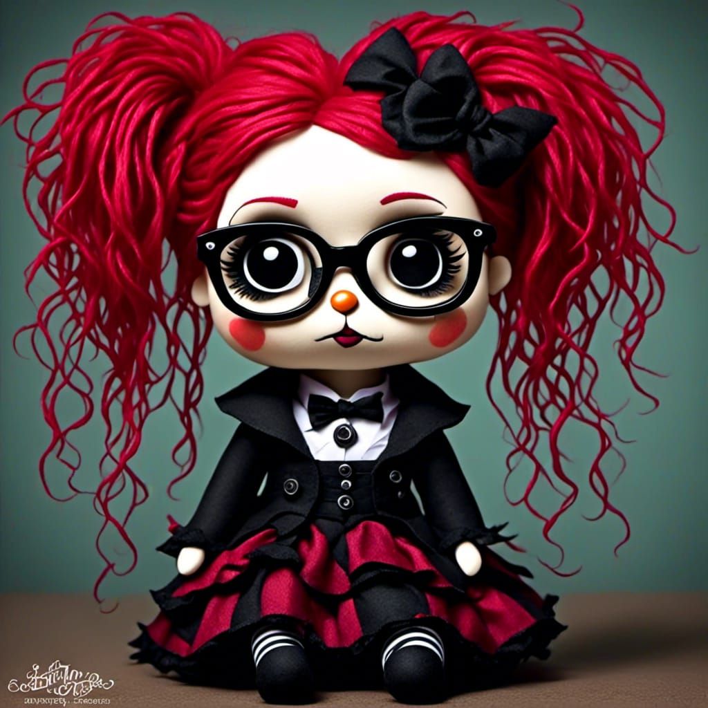 Chibi Emo Goth Fiber Art Puppet