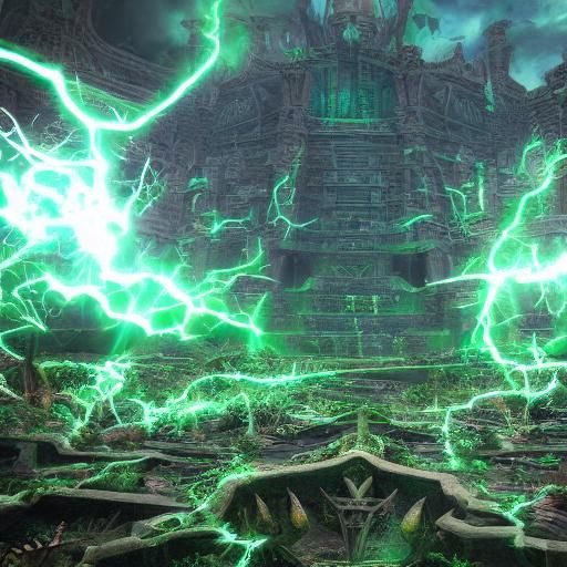 Chaotic Temple with Green Lightning in Unreal Engine 5