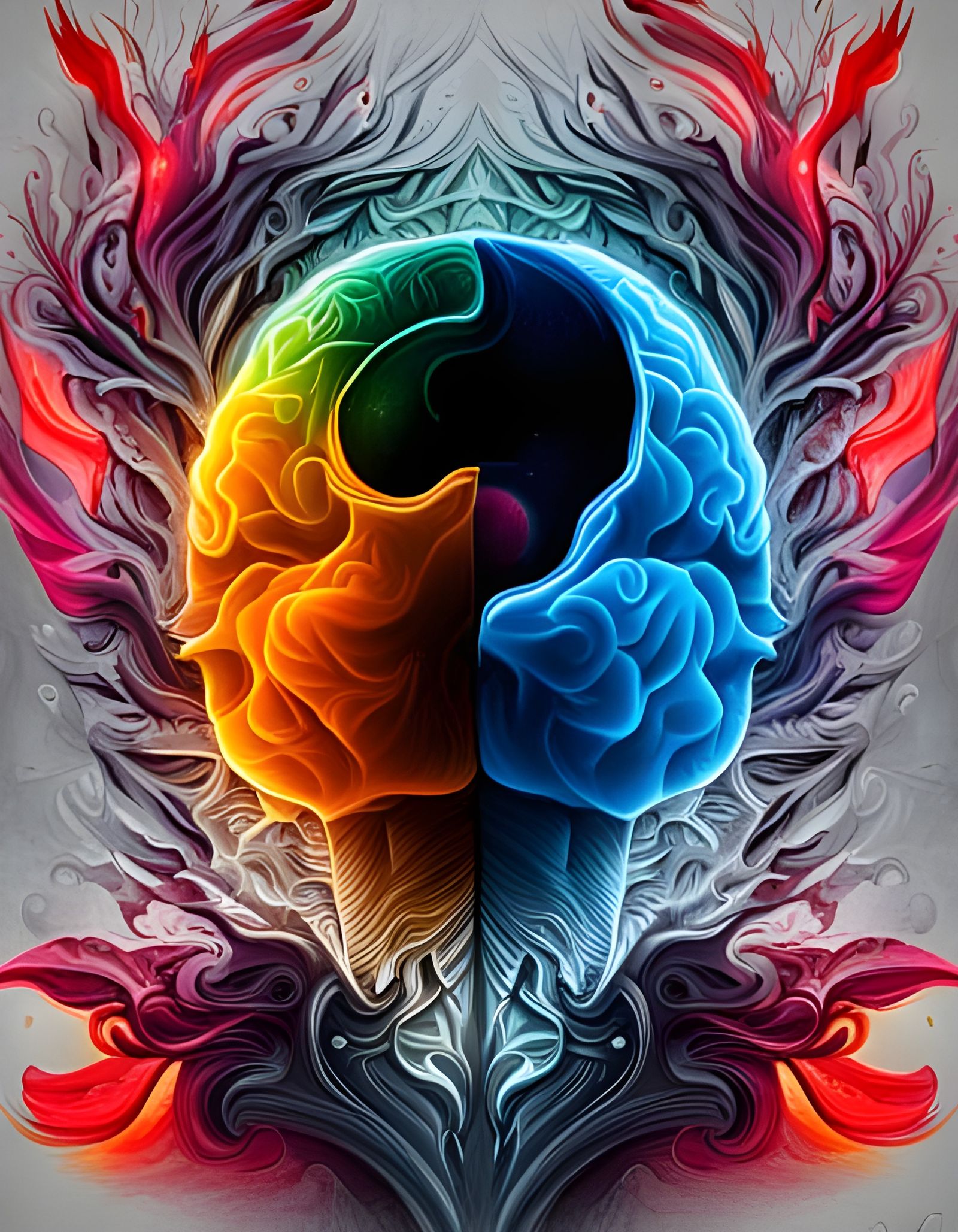 Yin-Yang Brains Graffiti Art in Spray Paint Style