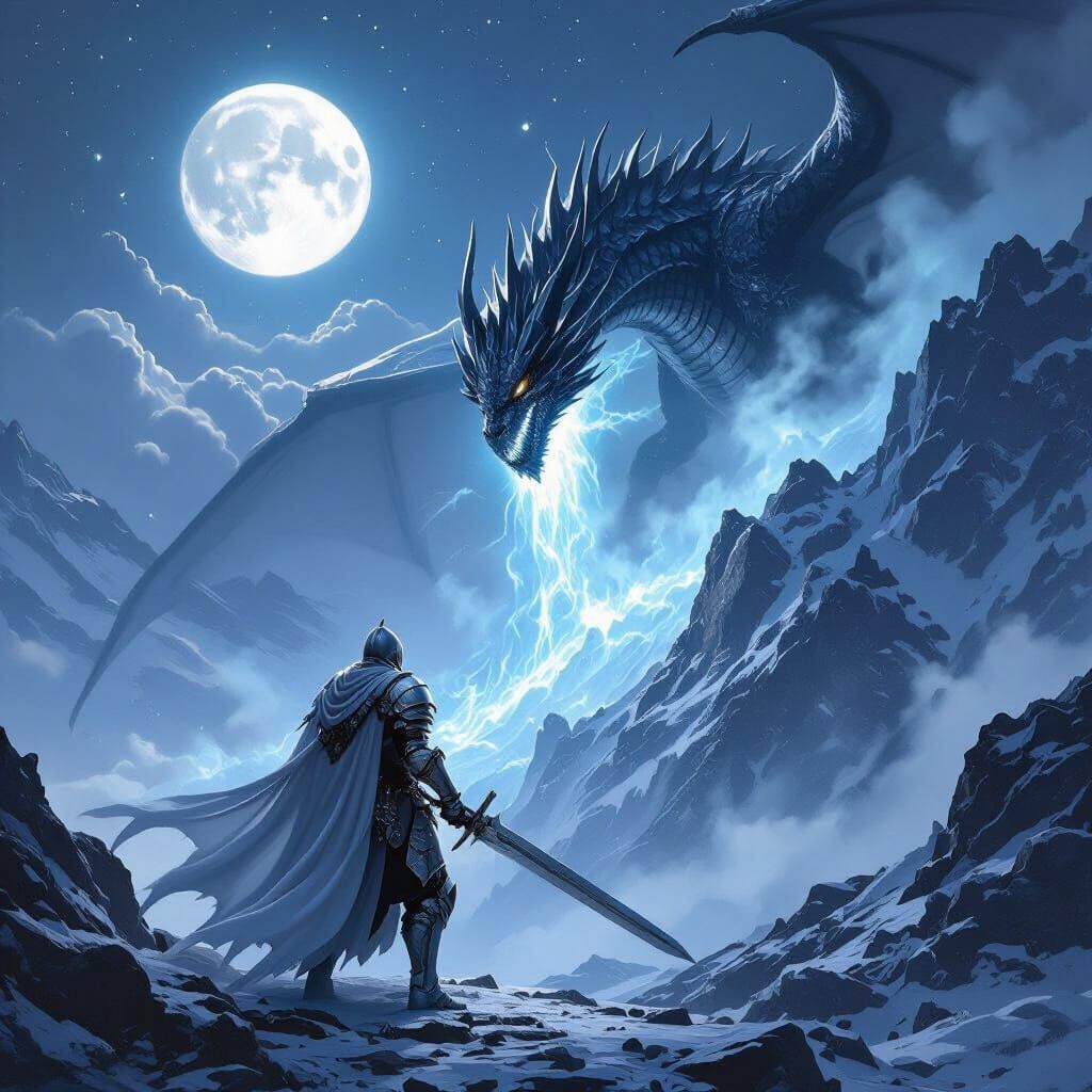 Knight vs Dragon Battle on Misty Mountain