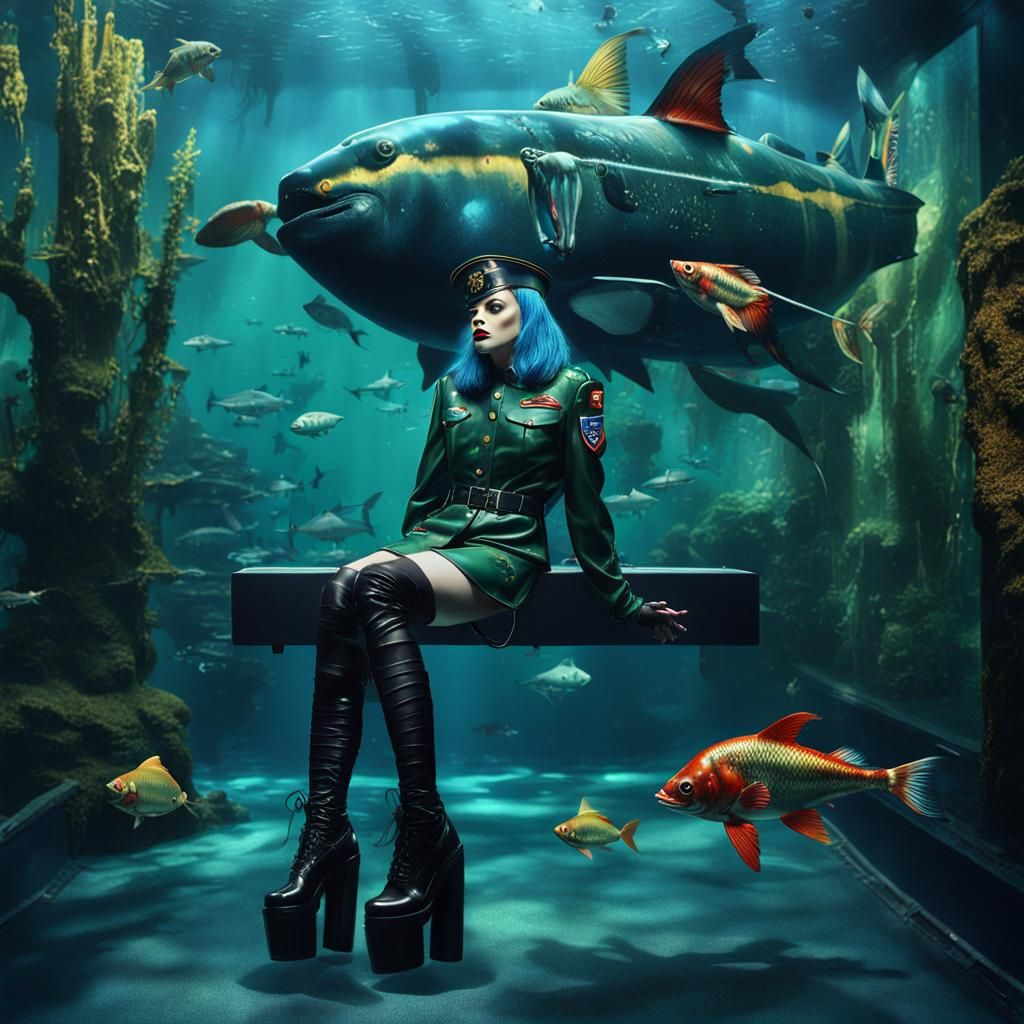 Nina Hagen in Aquarium: Detailed Matte Painting