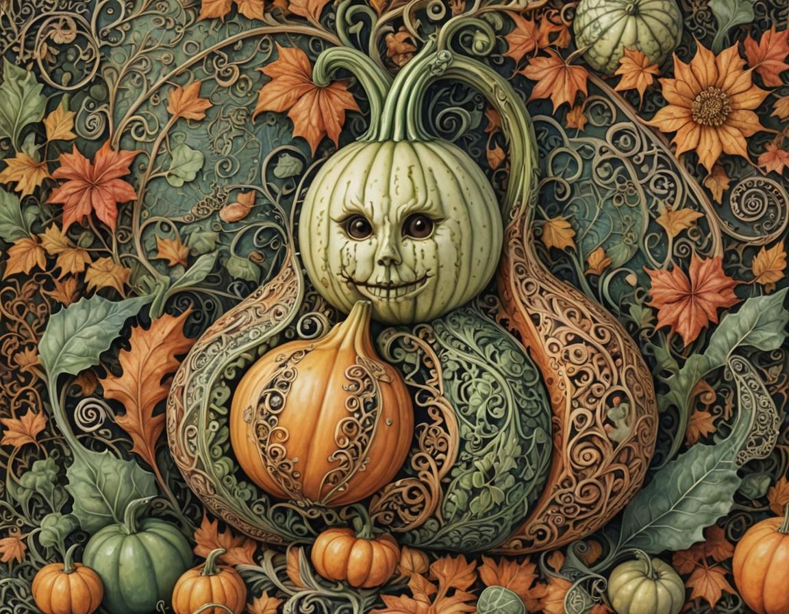 Ornate Gourd with Filigree Designs in Pastel Hyperrealism