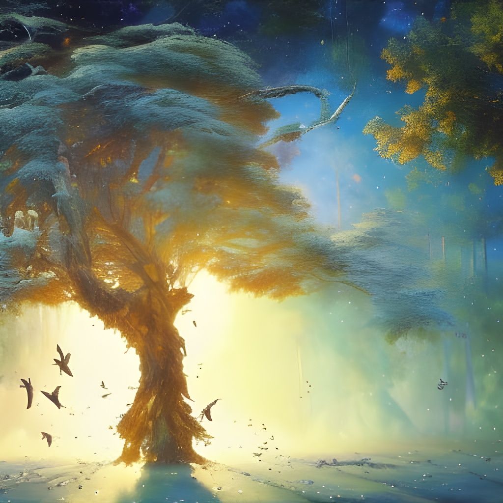 World Tree Reaching Stars: Photorealistic Digital Art