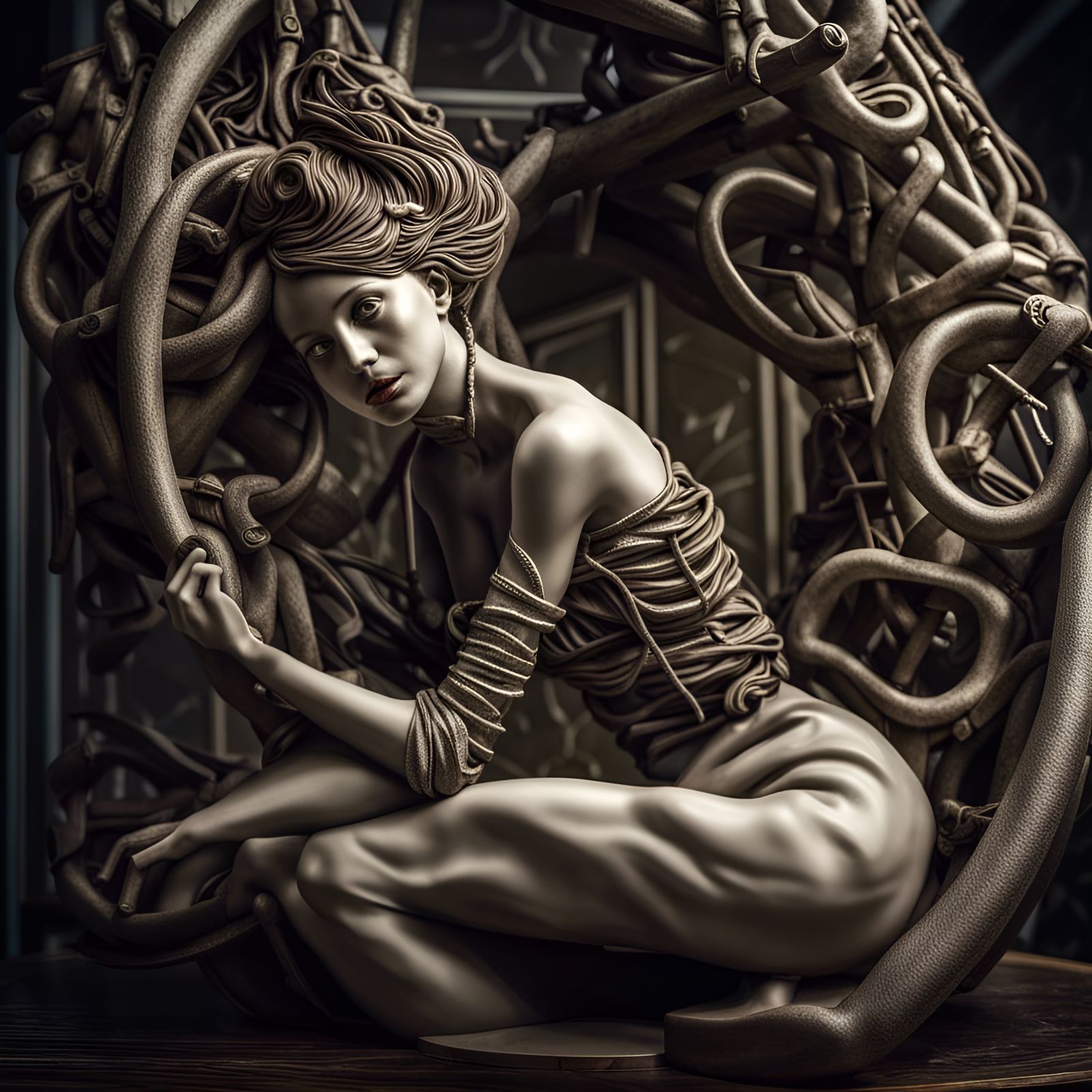 Bellmer-Inspired Surreal Sculpture in Hyperrealistic Style