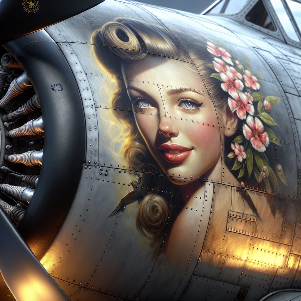 WWII Aircraft Nose Art of Gorgeous Woman in 8K