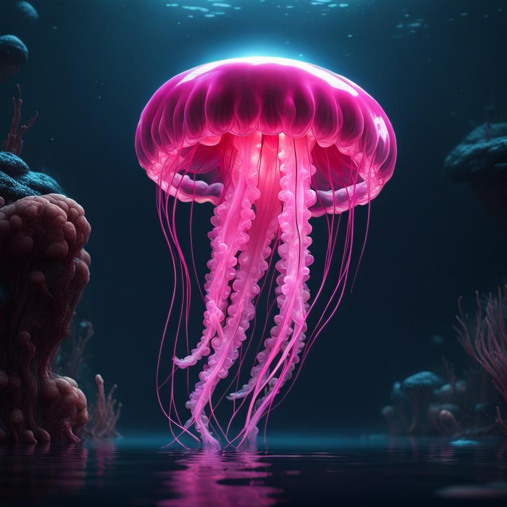 Bright Pink Jellyfish in Detailed Matte Painting
