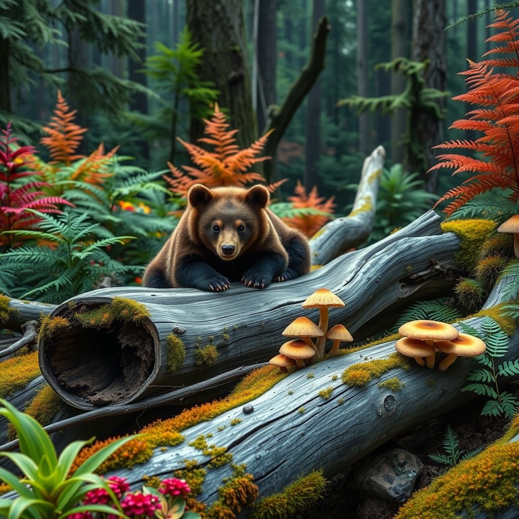 Wild Bear Cubs in Vibrant Forest