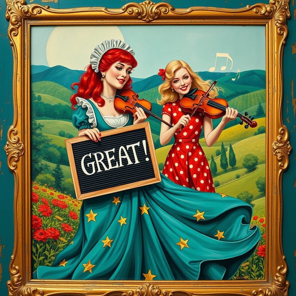 Vibrant Irish Maid Celebrates Joy of Music in Art Nouveau St...