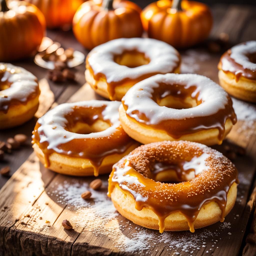 Warm Autumnal Pumpkin Pie Doughnuts in Golden Light
