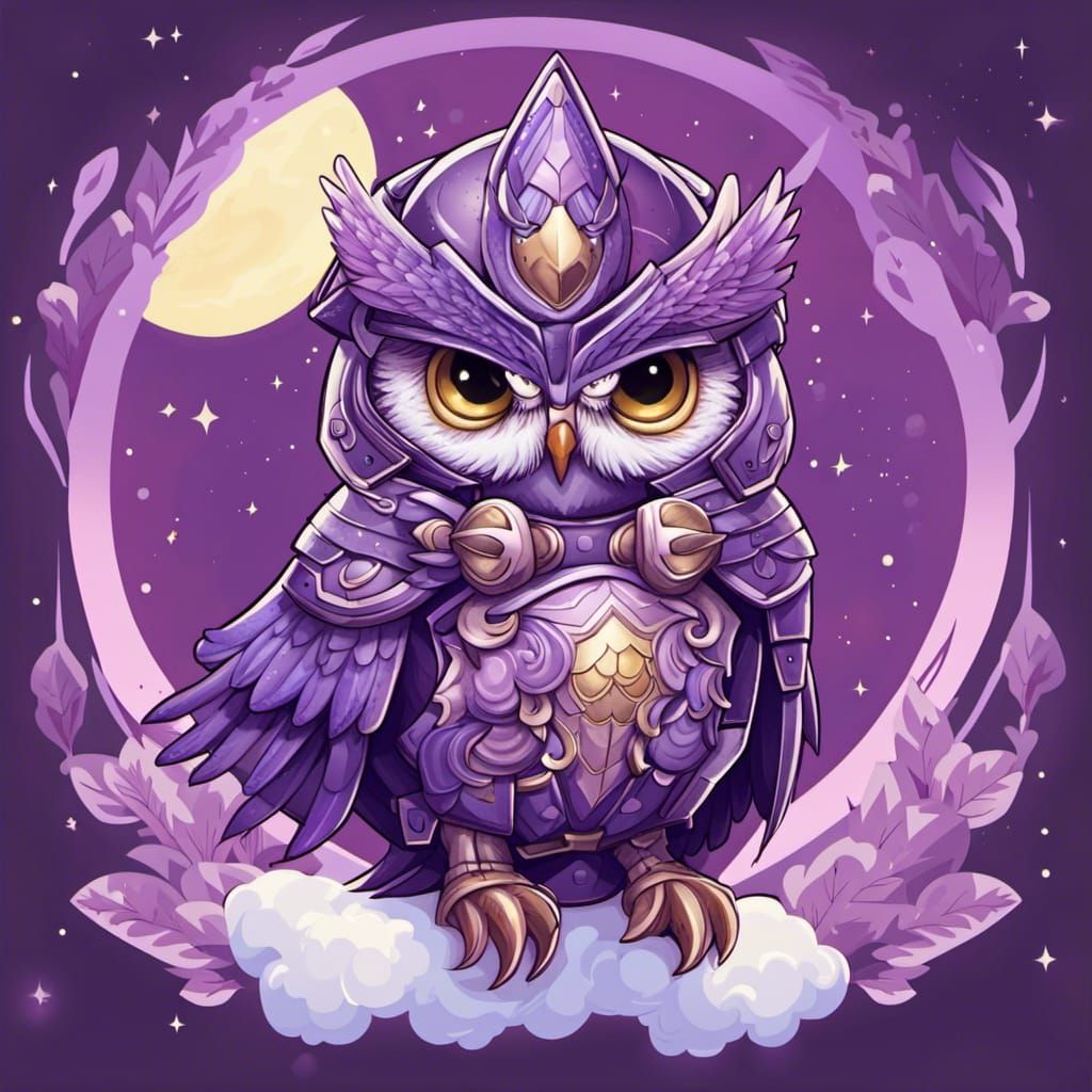 Purple Owl Knight with Intricate Armor, Digital Art