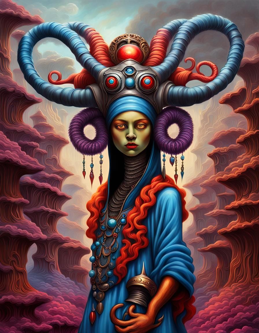 Red-Violet Fantasy Creature in Fantasycore Style