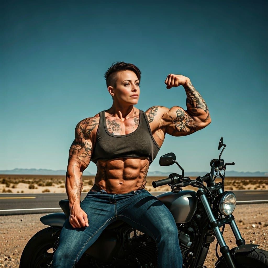 Strong Butch Woman Dominates Desert Highway