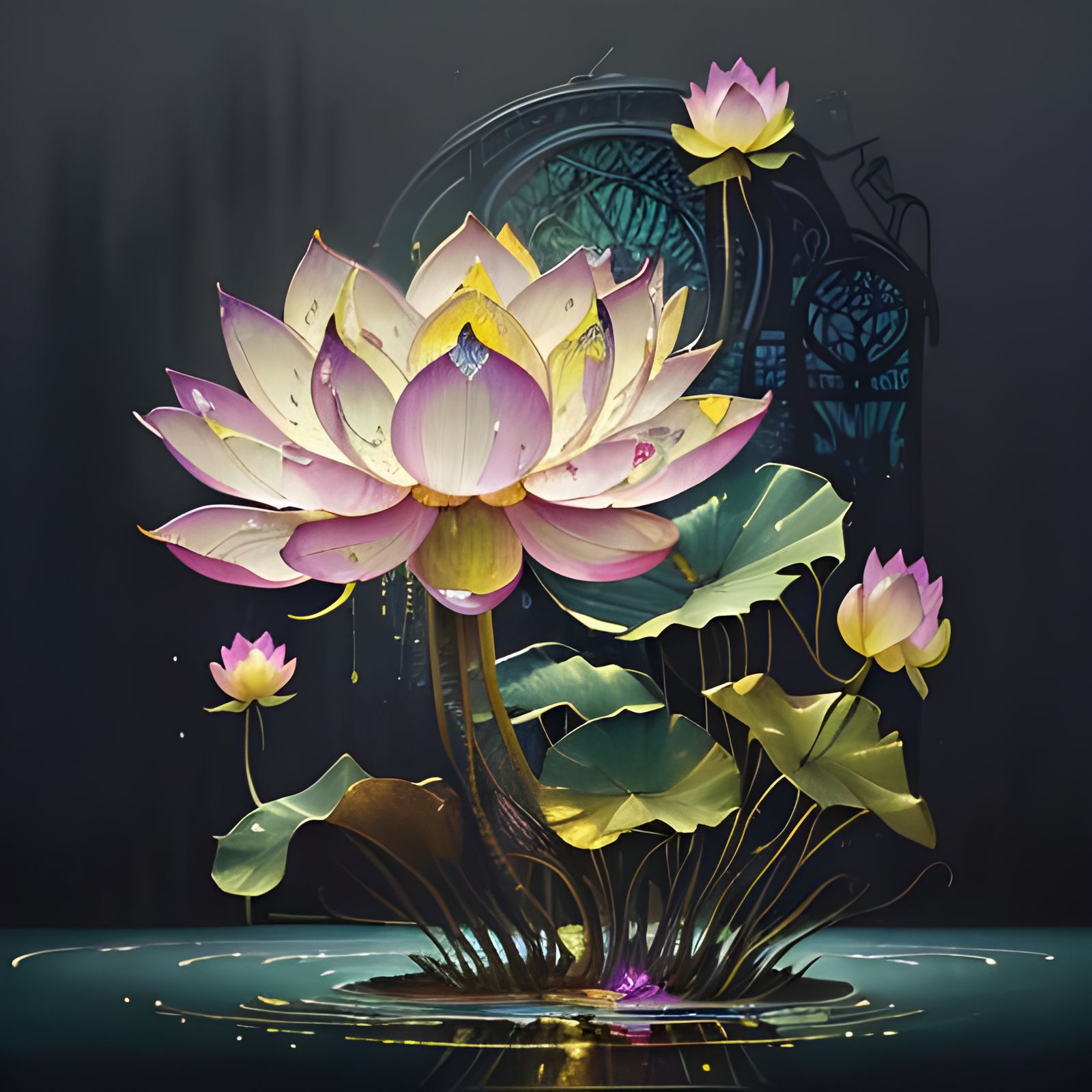 Psychedelic Lotus Flower Digital Art in Vivid Colors