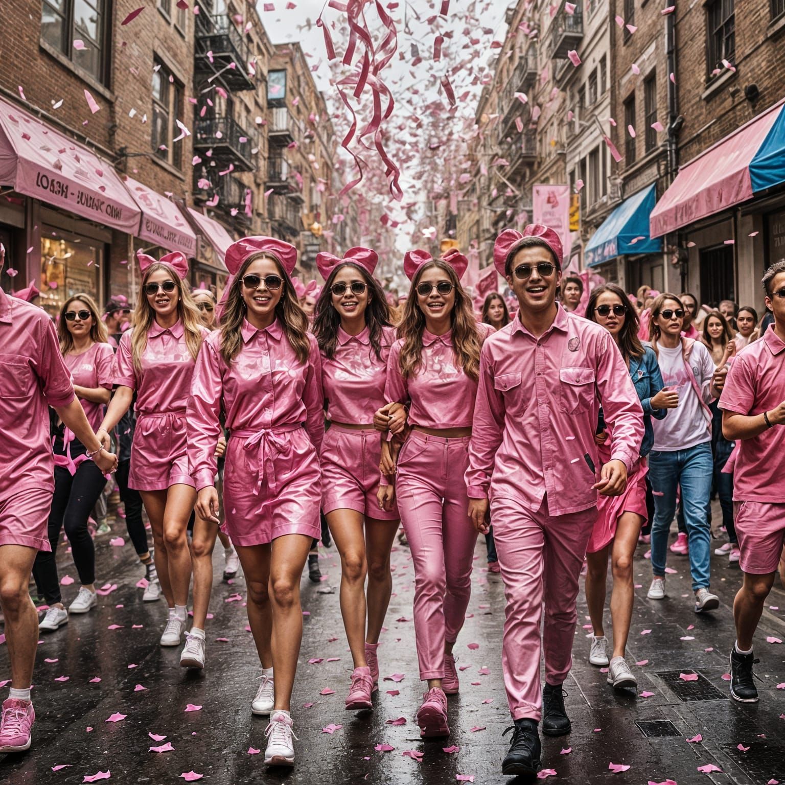 All-Pink Street Parade in Pop Art Style