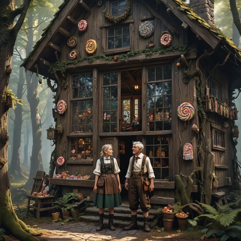 Dark Fantasy Candy House in Forest with Children