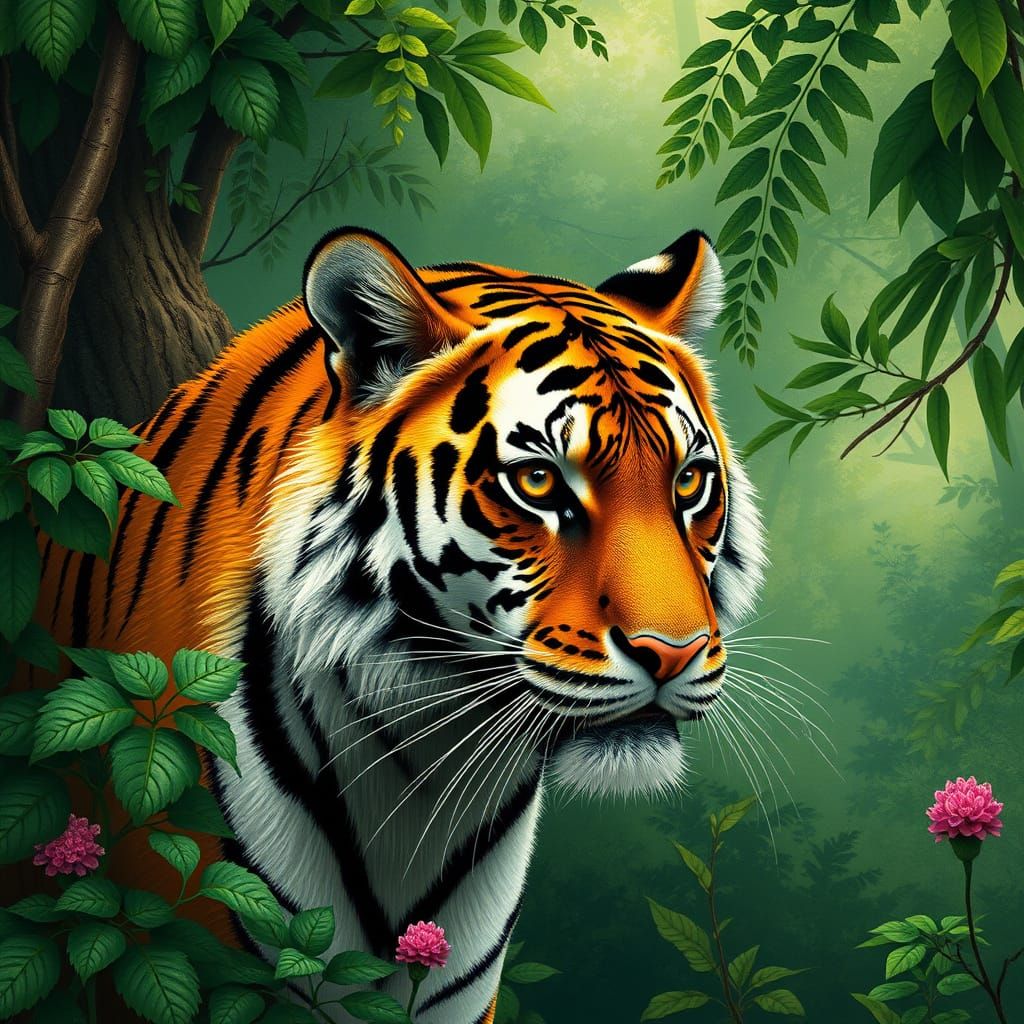 Majestic Tiger in Lush Forest Landscape