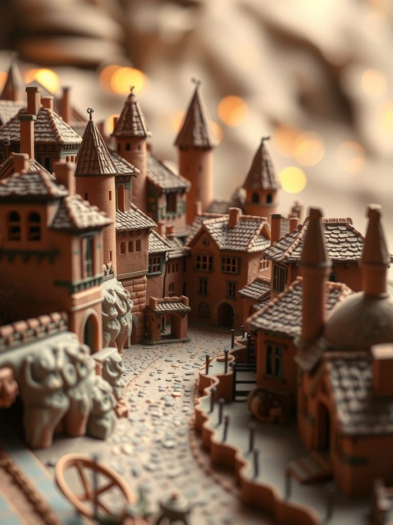 Medieval Clay Village in Golden Light