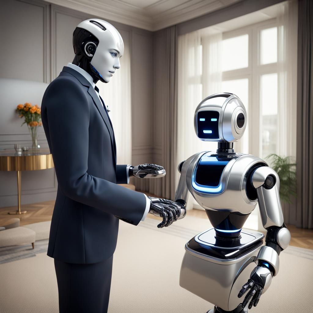 High-Tech Robot Butler Greets Guest: Hyperrealistic Masterpi...