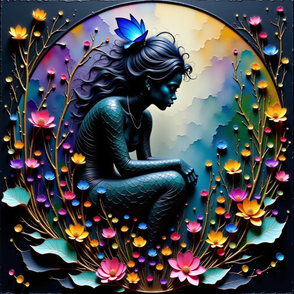 Feathery 3D Circle with Impasto Texture