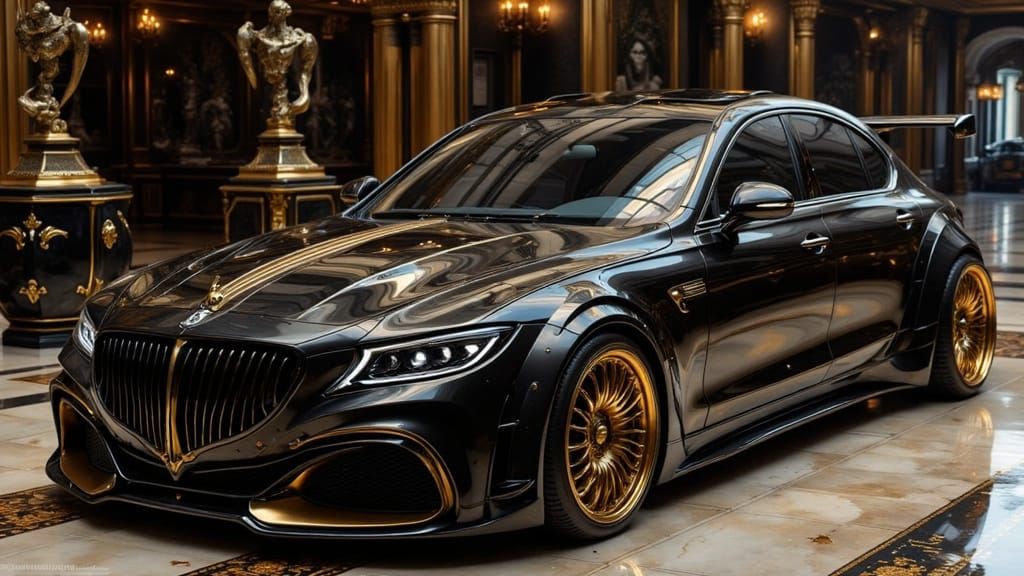 Obsidian Maybach Limousine with Gold Trim in Showroom