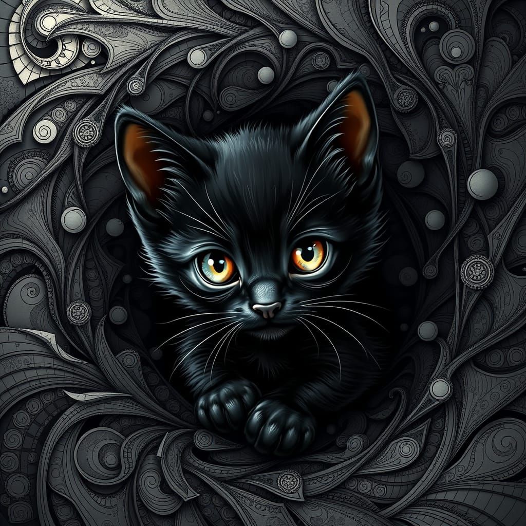 Ethereal Feline Form in Cyberpunk Geometric Dreamscapes