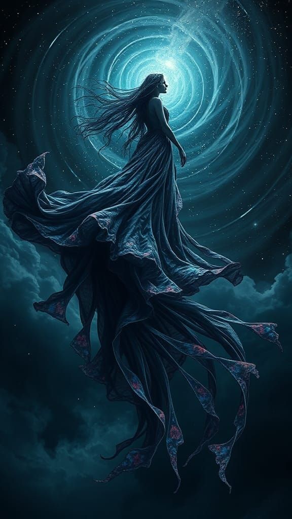 Dark Celestial Spirit Descending From Starry Sky