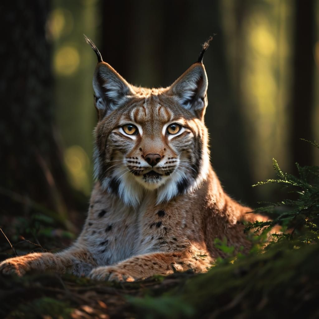 professional photograph of a lynx lit by moody harsh lightin...