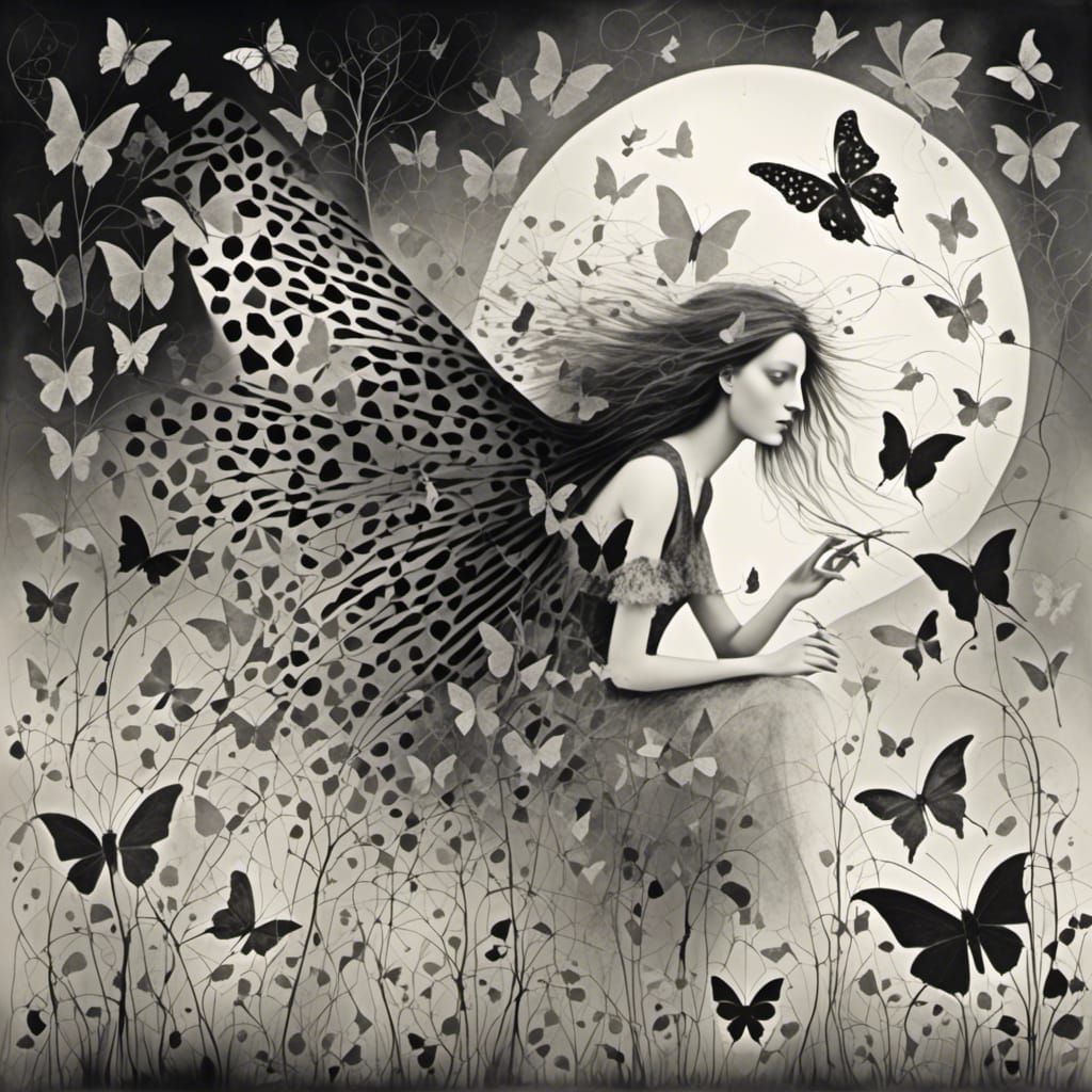 <lora:Dreams Photogram:1.0> Zebra angel fairy     in a Milli...