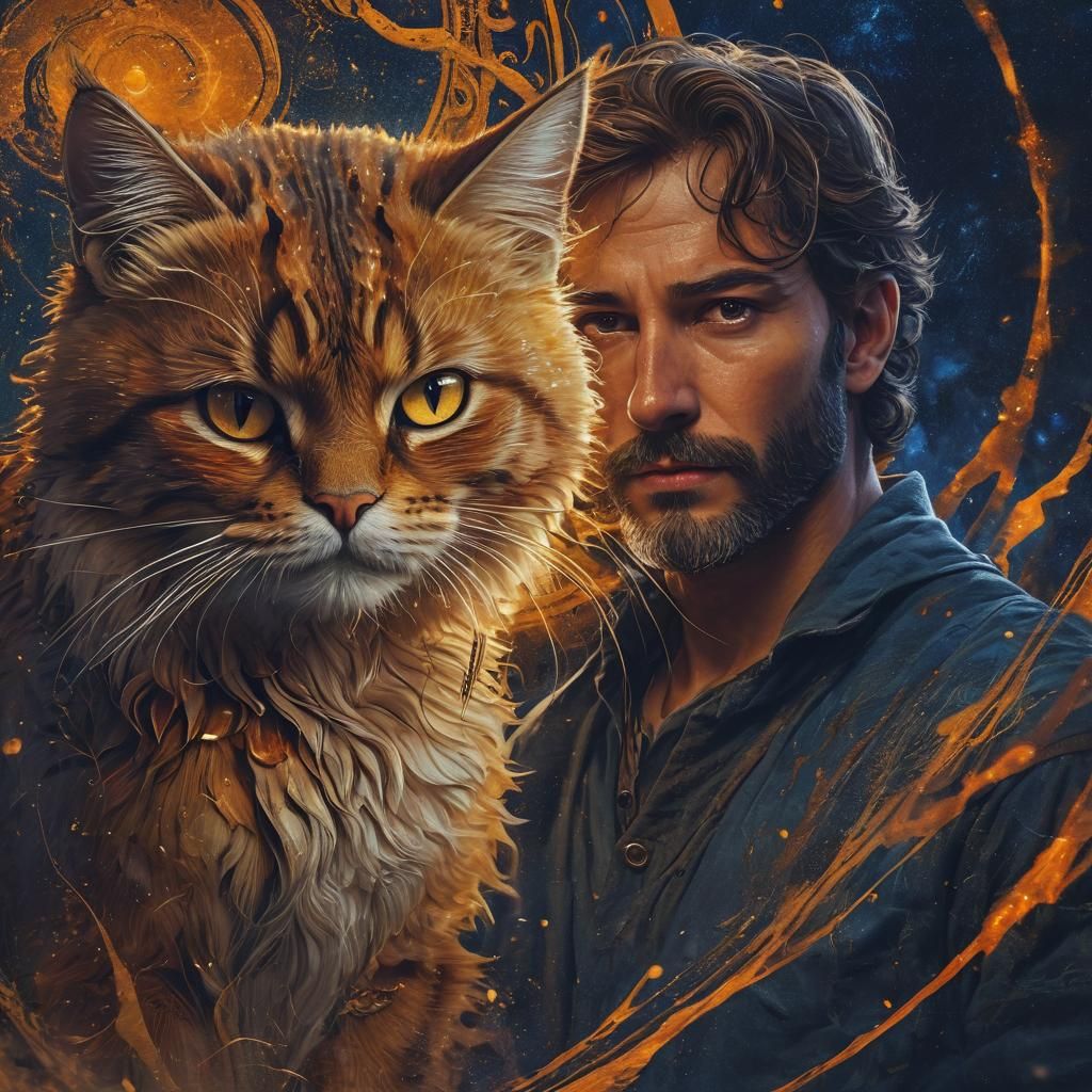 Fantasy Art: Man, Mystical Figure, Cosmic Backdrop