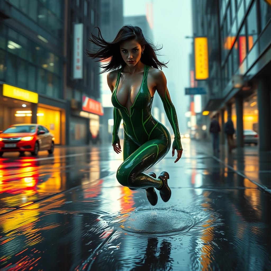 Futuristic Woman in Dystopian Cityscape