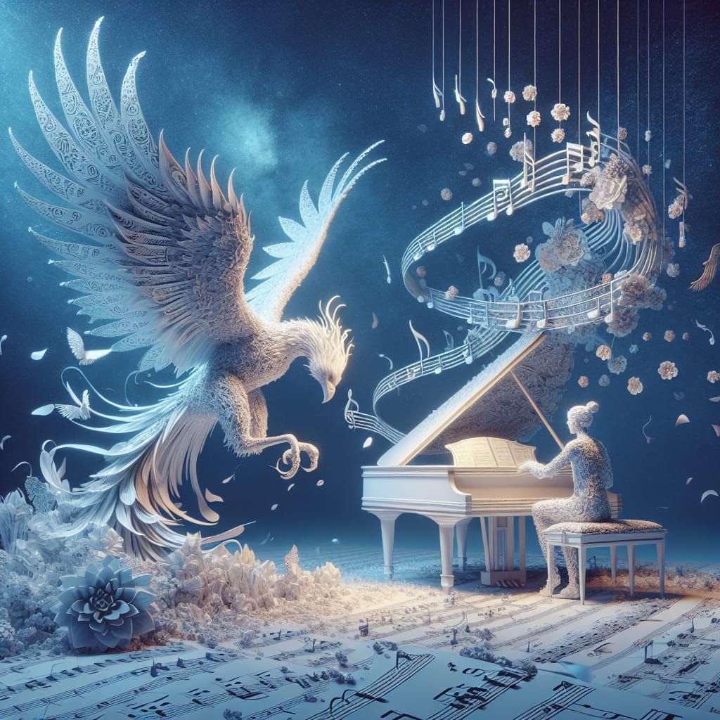 Phoenix Made of Sheet Music in Baroque Style
