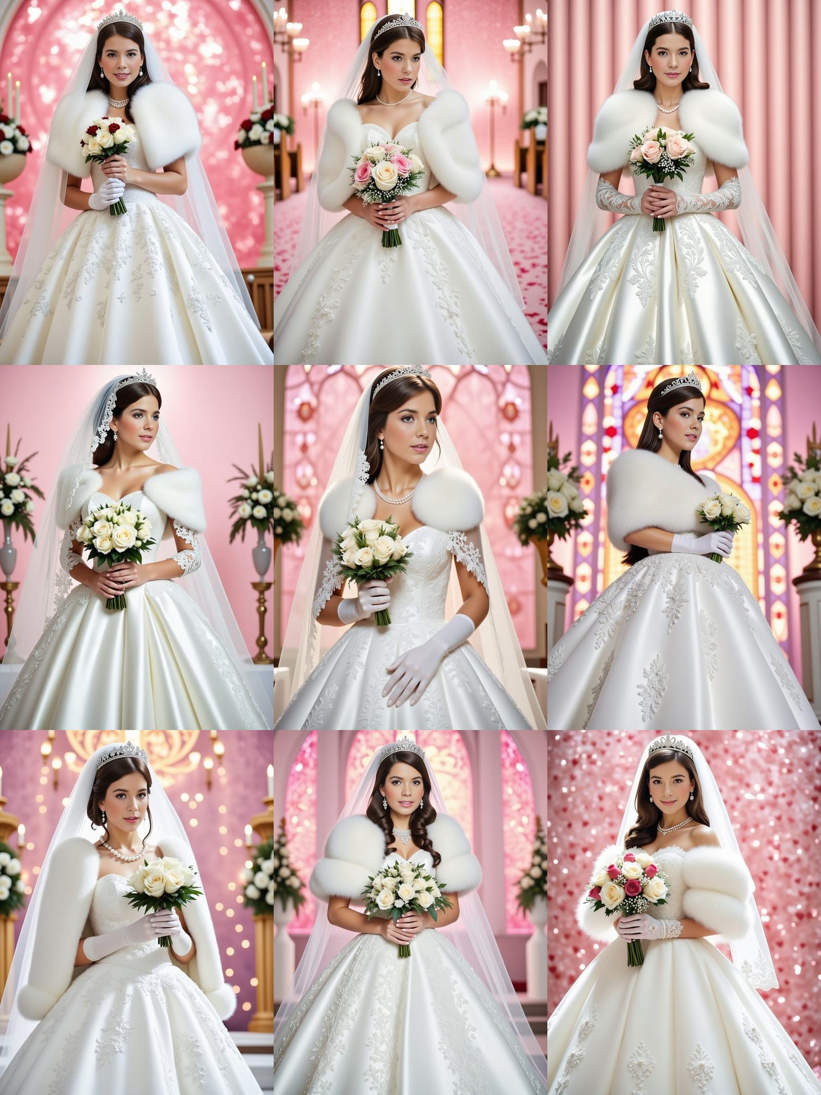 Elegant Bride in White Satin Dress with Lace Veil