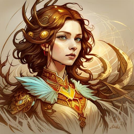 Dragon Princess with Golden Outlines