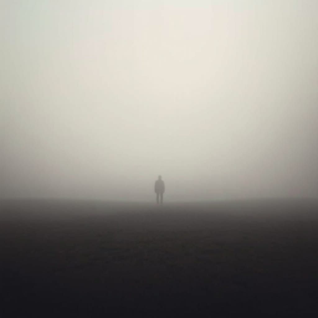 Eerie Figure in Misty Landscape, Surreal Art