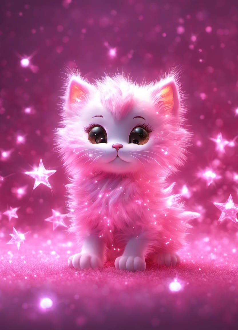 Pink Kitten in Sparkling Glittering Macro