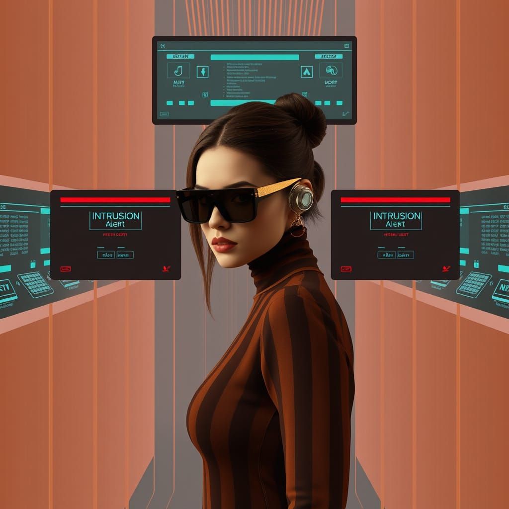 Brown Striped Woman in Geometric Bauhaus Style