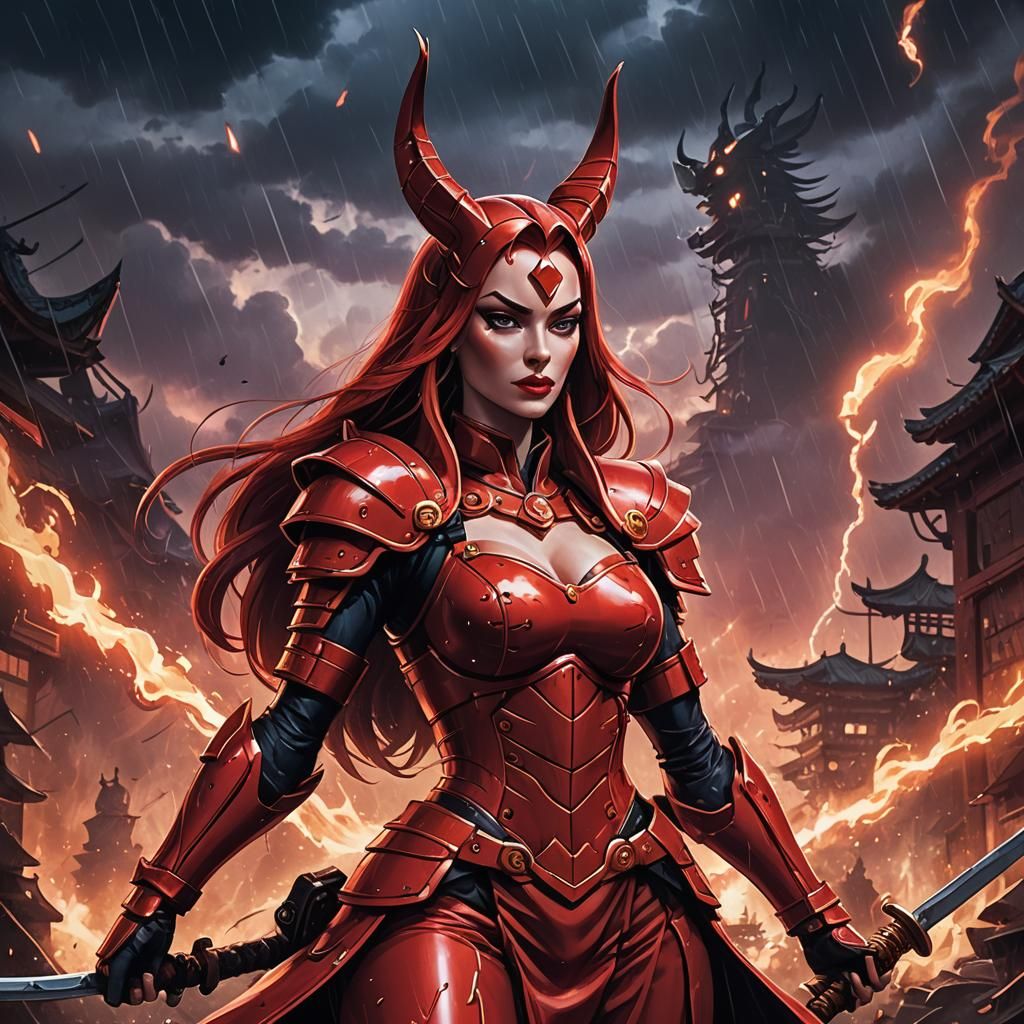 Jessica Rabbit in red samurai armor