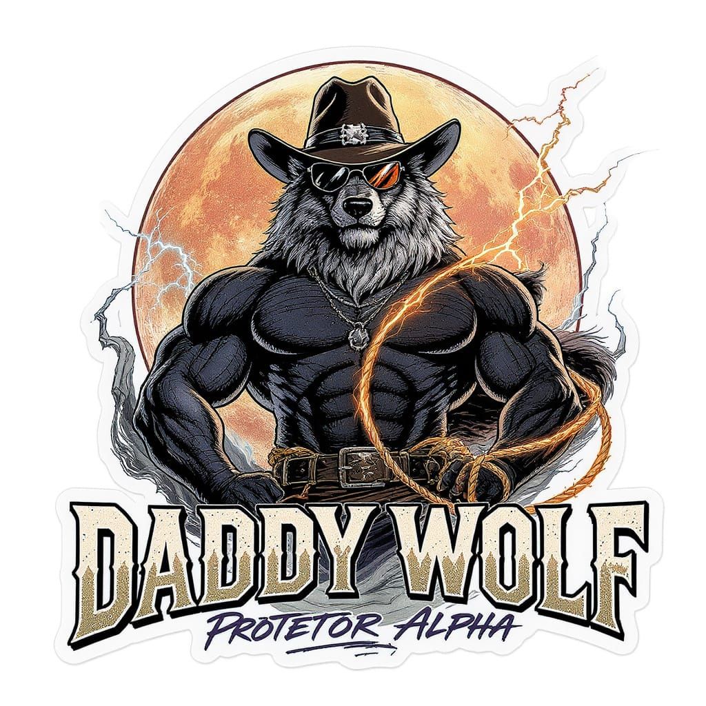 Muscular Wolf Cowboy Under Full Moon in Graphic Novel Style