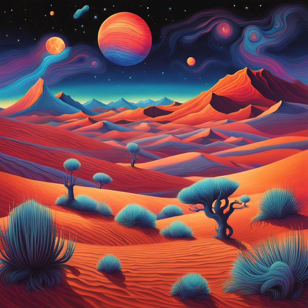 Psychedelic Desert Night Sky in Cosmic Art
