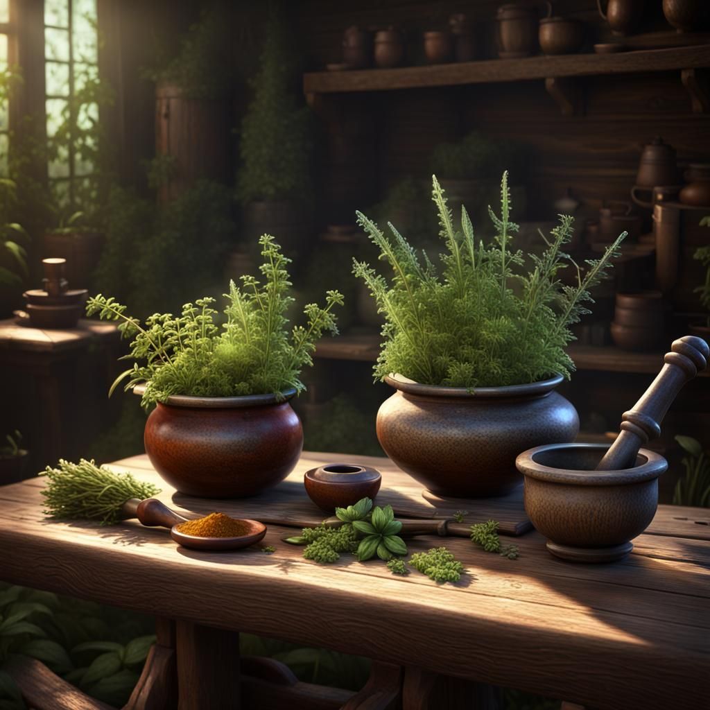 Magical Herbs and Potion in Dark Fantasy Style